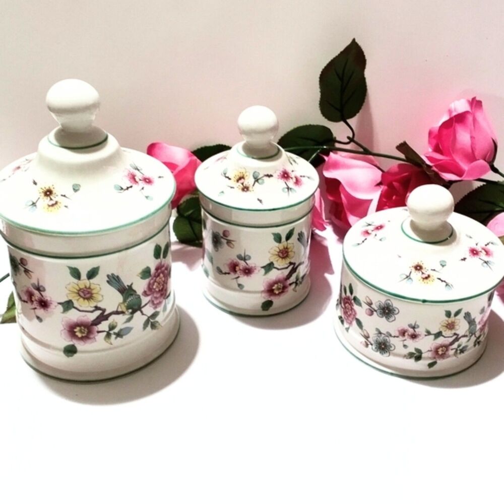James Kent Old Foley Chinese Rose Set of 3 Covered Floral Jars